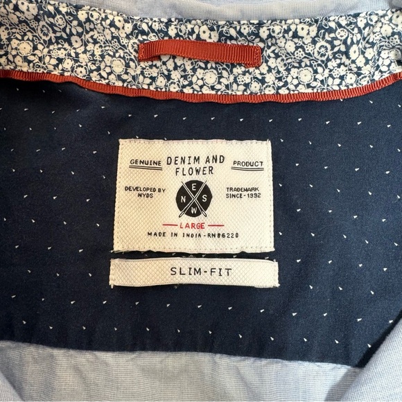 Denim & Flower Ricky Singh Short Sleeve Button Down Shirt Blue Size Large - Picture 3 of 8